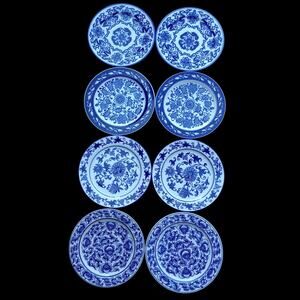 Bombay Co Asian Garden Blue White Porcelain Dinner Plates Set of 8 Chinoiserie